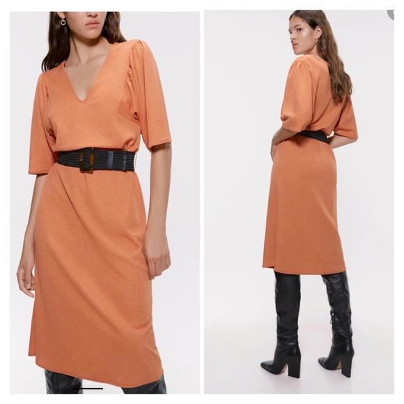 BELTED MIDI DRESS - Picture 1 of 4